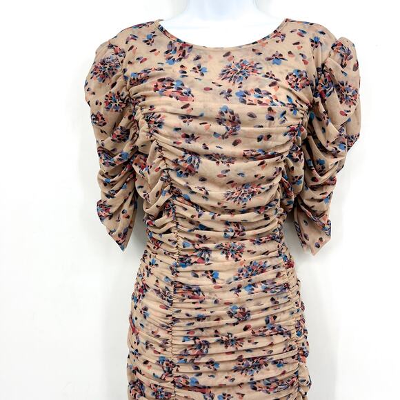 FREE PEOPLE Briella Floral Printed Midi Dress Large Cream Tea Ruched NWT - Picture 7 of 16